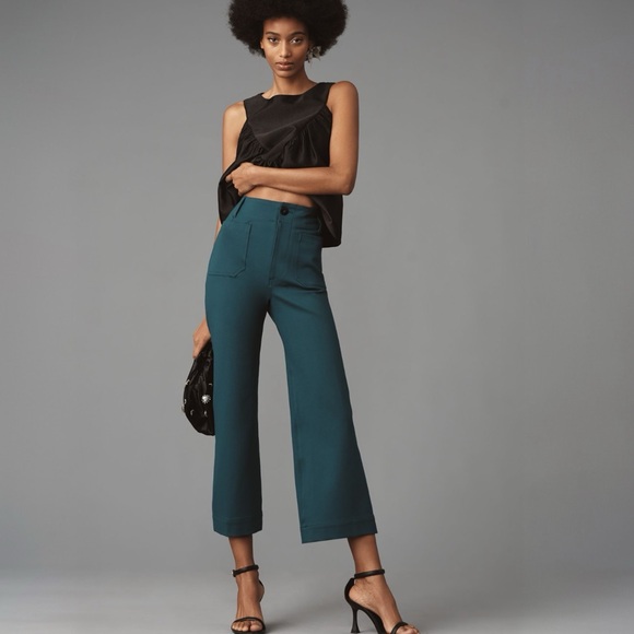 Anthropologie Pants - NWT Anthropologie Maeve The Colette Cropped Wide-Leg Ponte Pants Blue Green 26